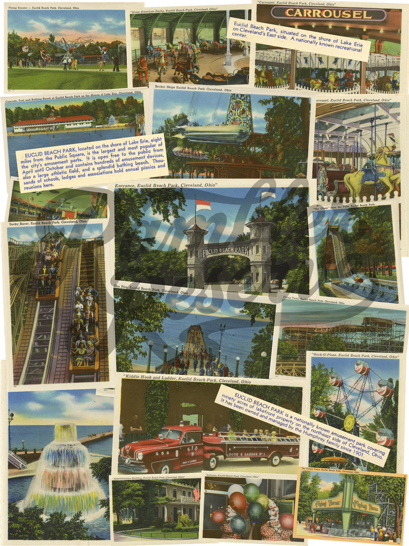Collage of vintage Euclid Beach Park postcards and attractions