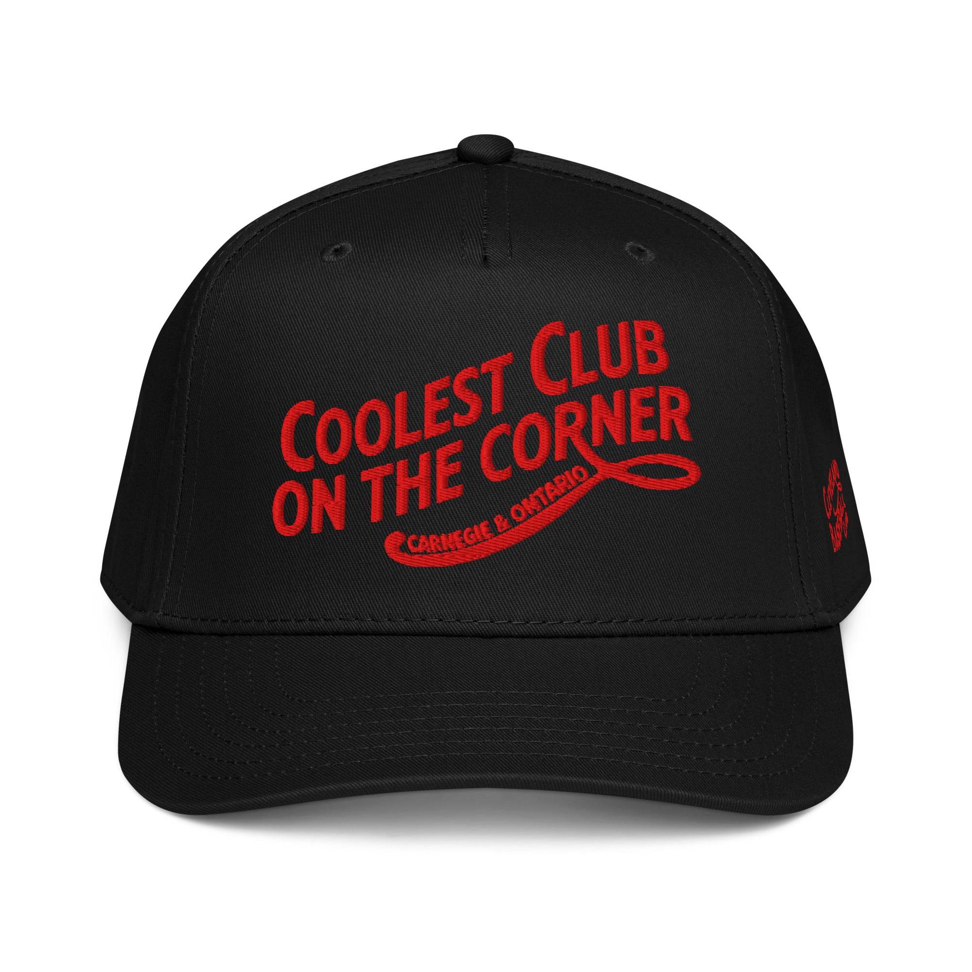 Coolest Club On The Corner Cap in black, front view