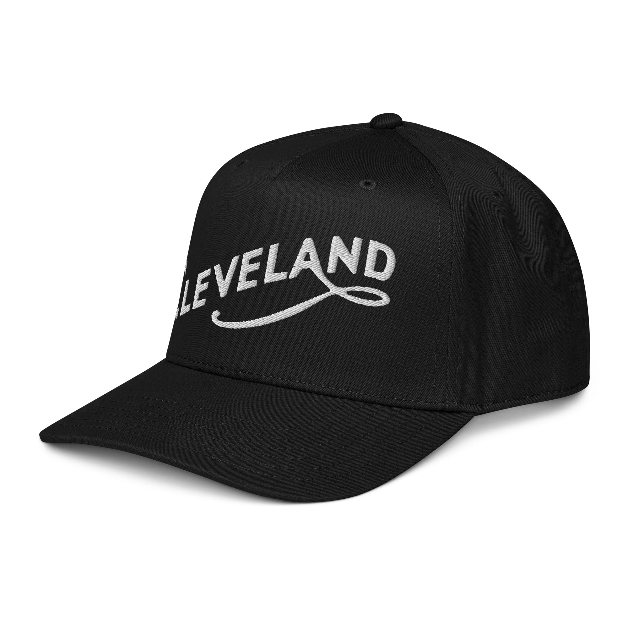 Black cap with 'CLEVELAND' text on a white background