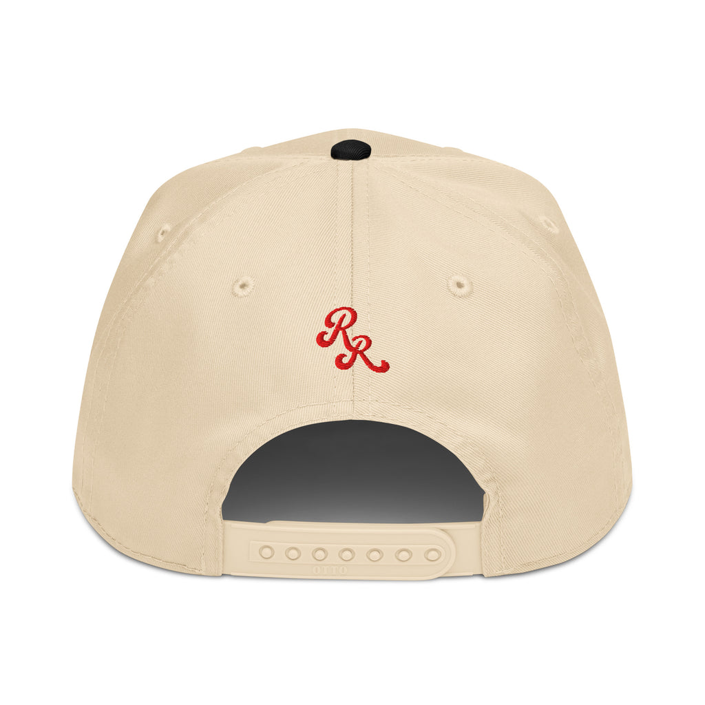 Black/Natural-Red cap with red logo on a white background