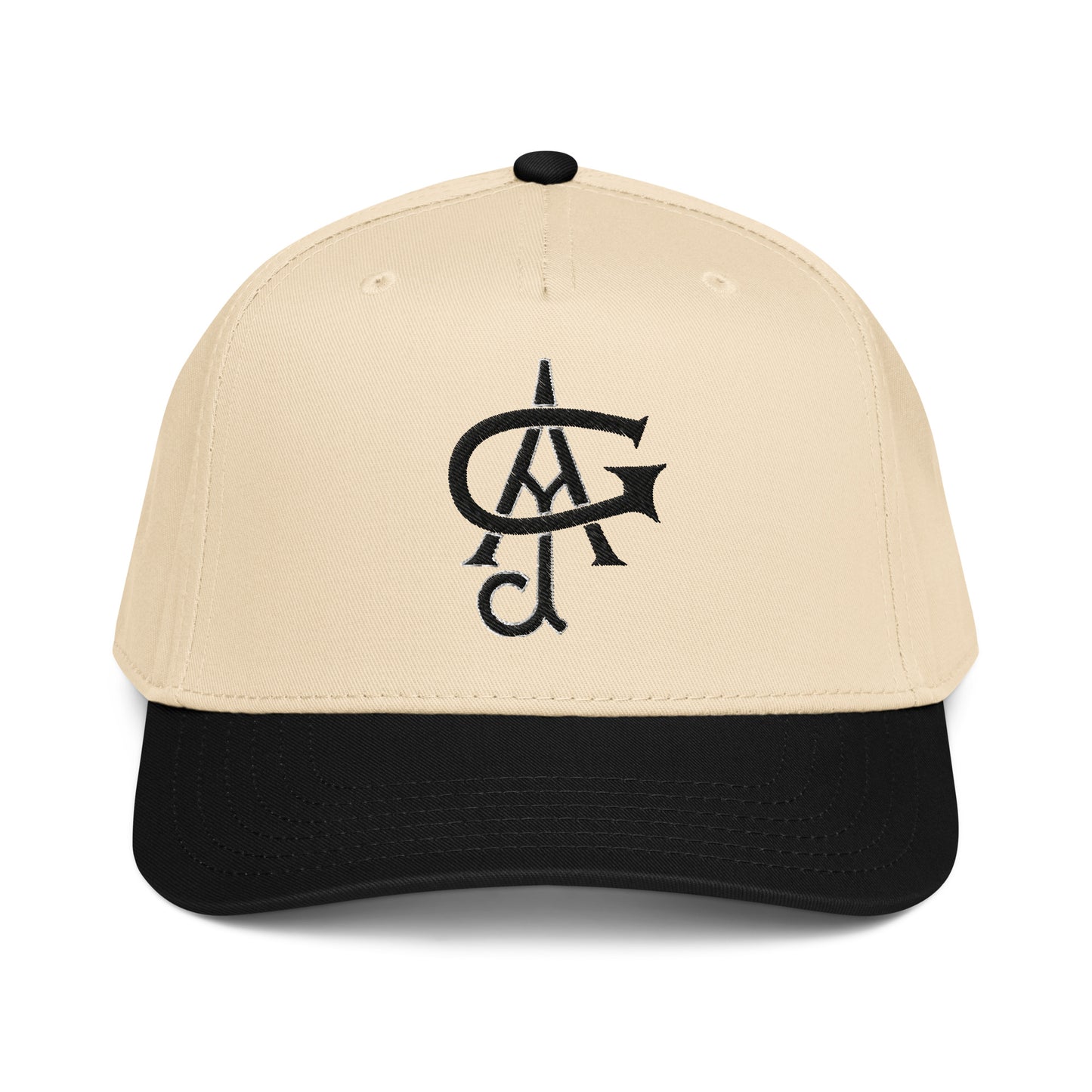 Beige and black cap with a JAG logo on a white background