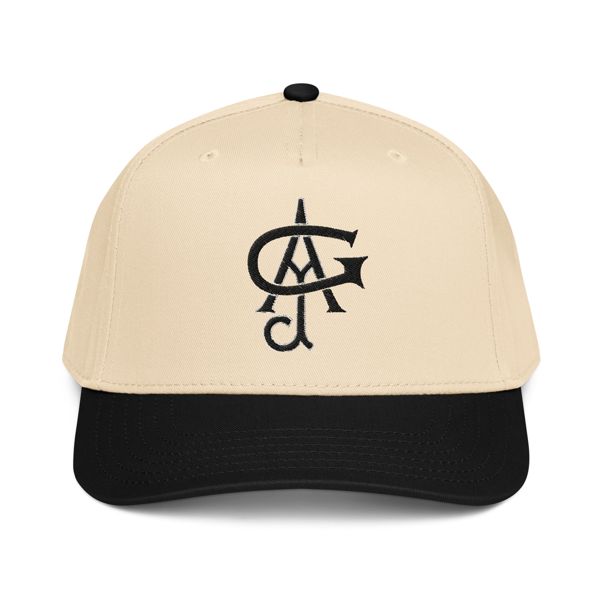 Beige and black cap with a JAG logo on a white background