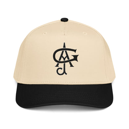 Beige and black cap with a JAG logo on a white background