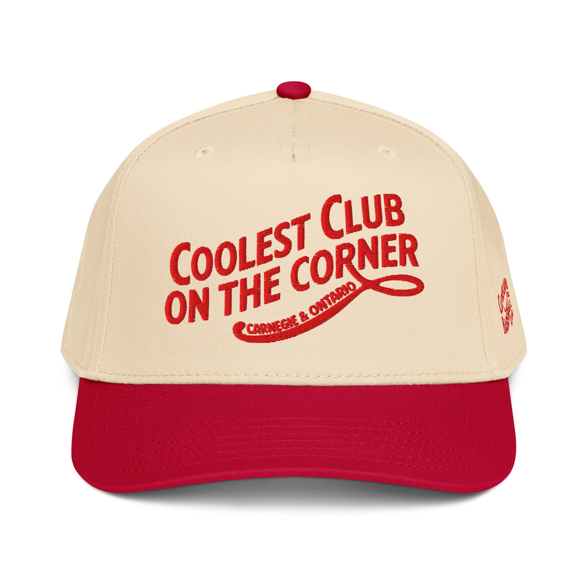 Coolest Club On The Corner Cap in red/natural, front view