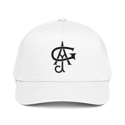 White cap with black JAG logo on a white background