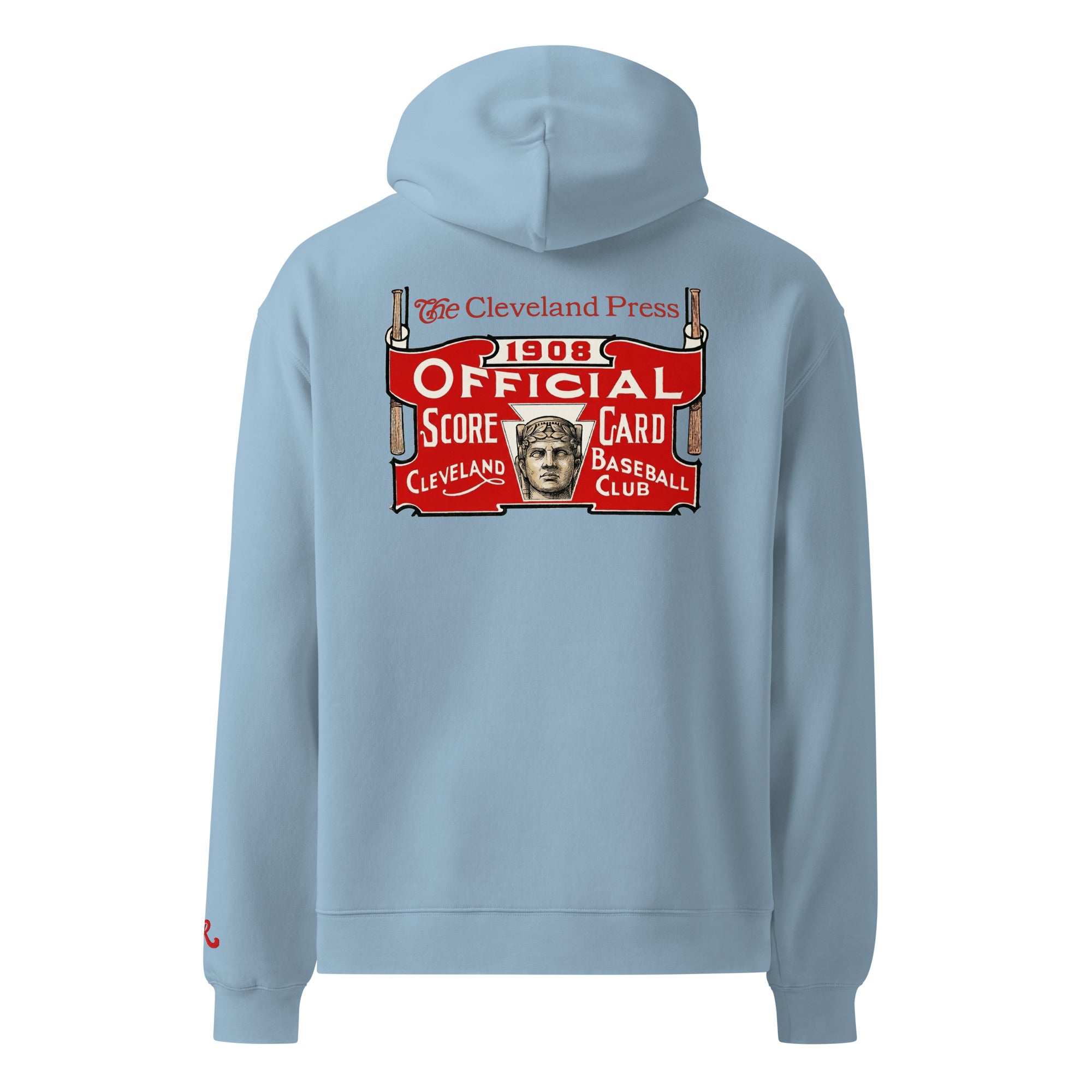 Carolina blue hoodie with a vintage-style graphic on the back against a white background
