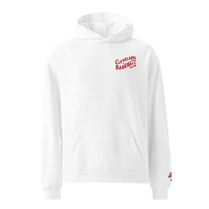 White hoodie with 'Cleveland Baseball Club' text on a white background