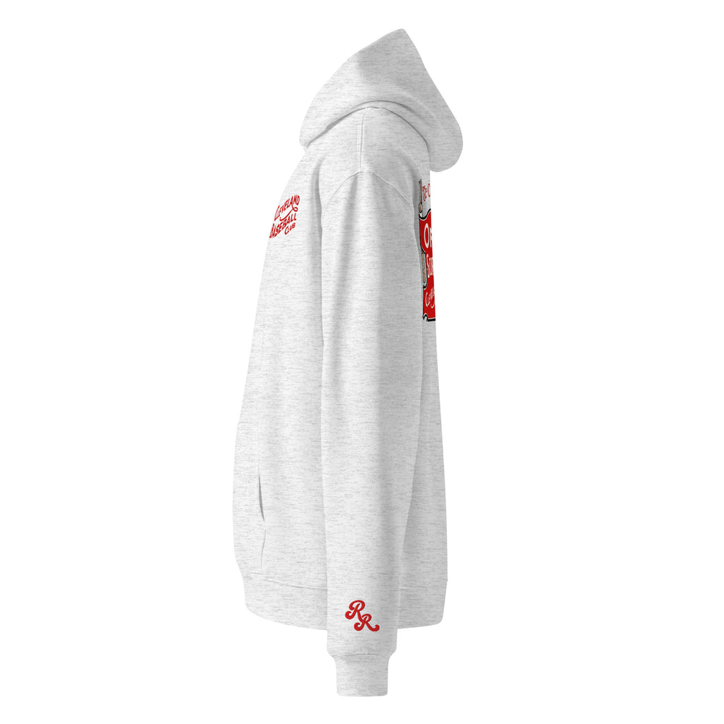 White Heather hoodie with red branding on a white background