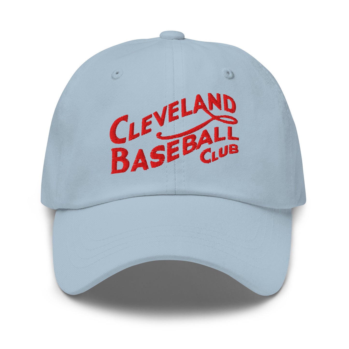 Light blue cap with red 'Cleveland Baseball Club' text on a white background