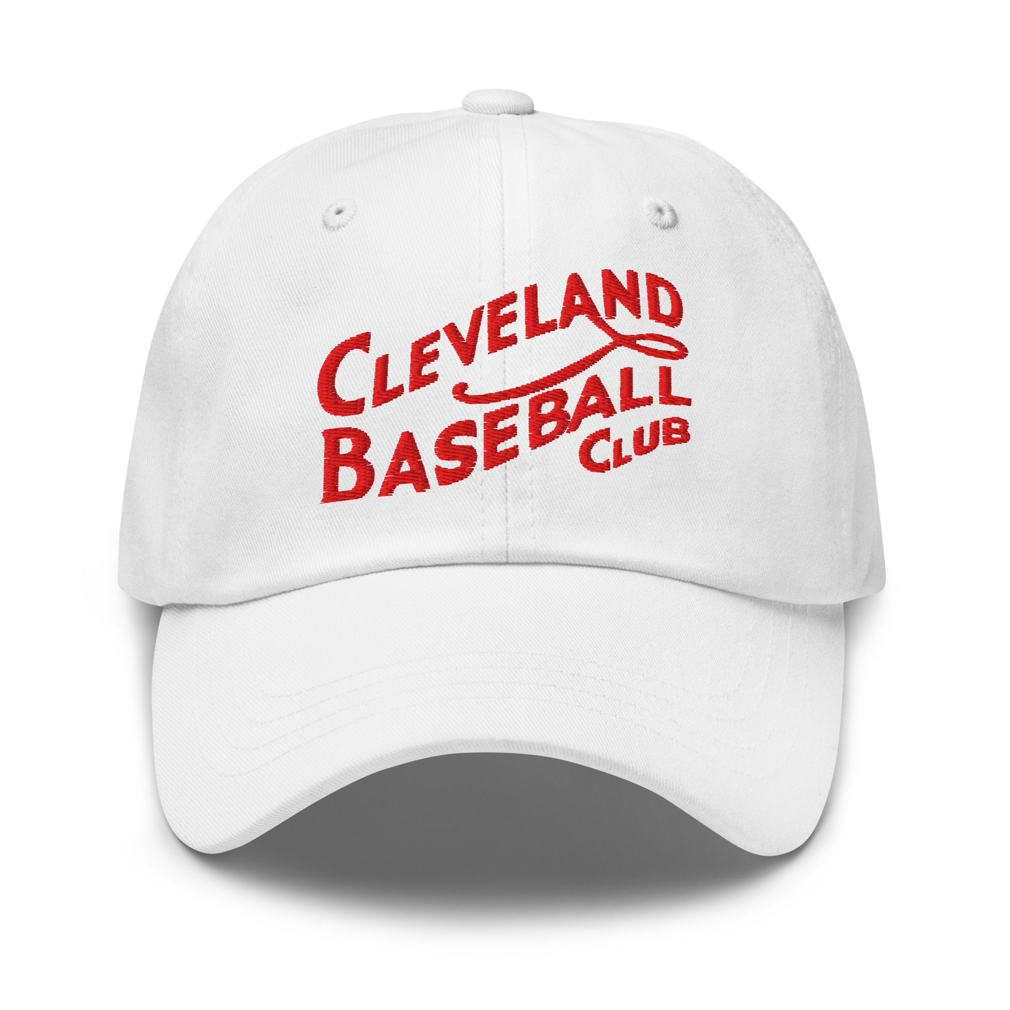 Snow cap with 'Cleveland Baseball Club' text in red on a white background