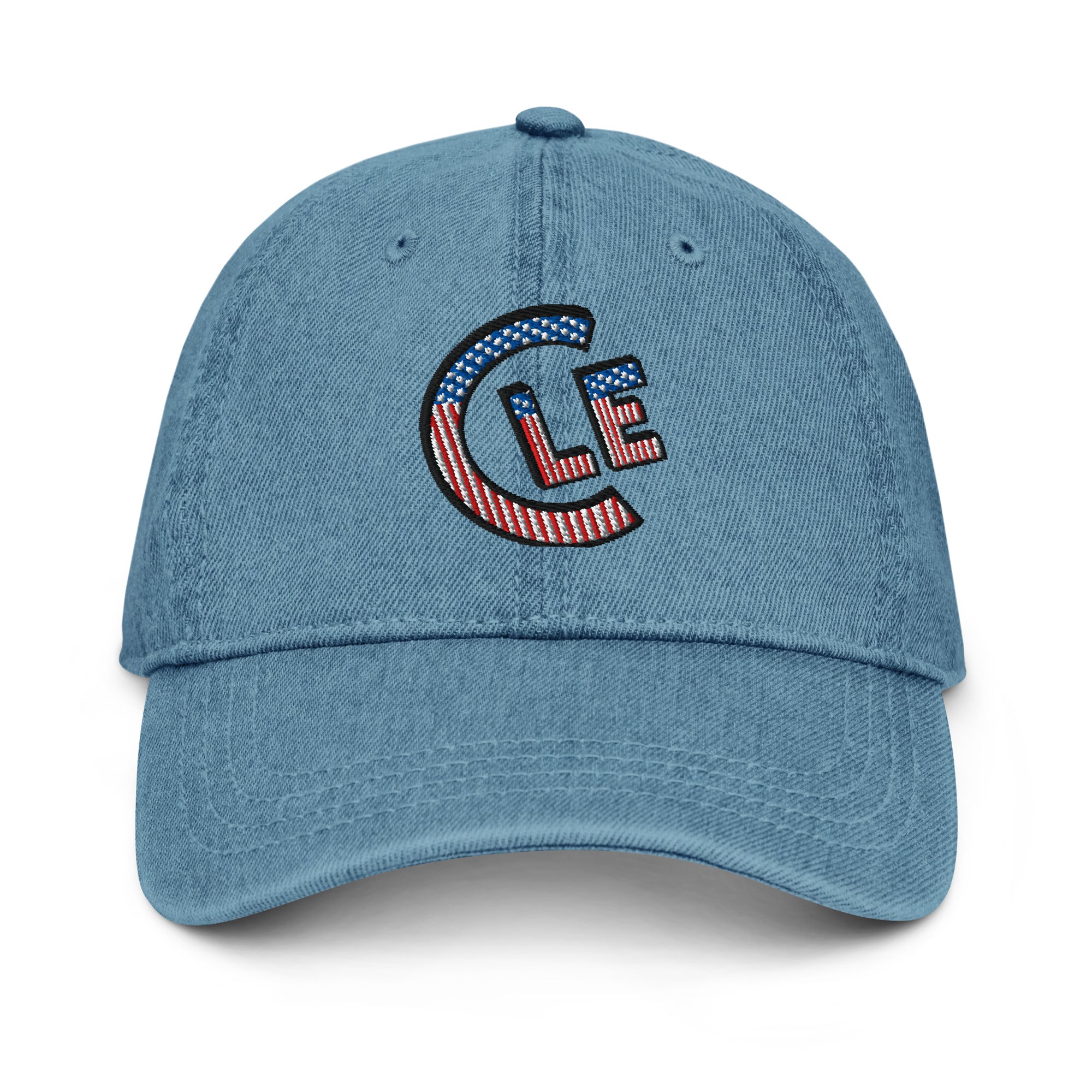 USA CLE Denim Cap in blue, front view