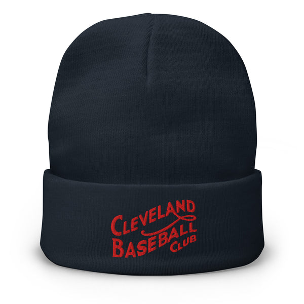 Navy 1908 Cleveland Baseball Club embroidered beanie, front view
