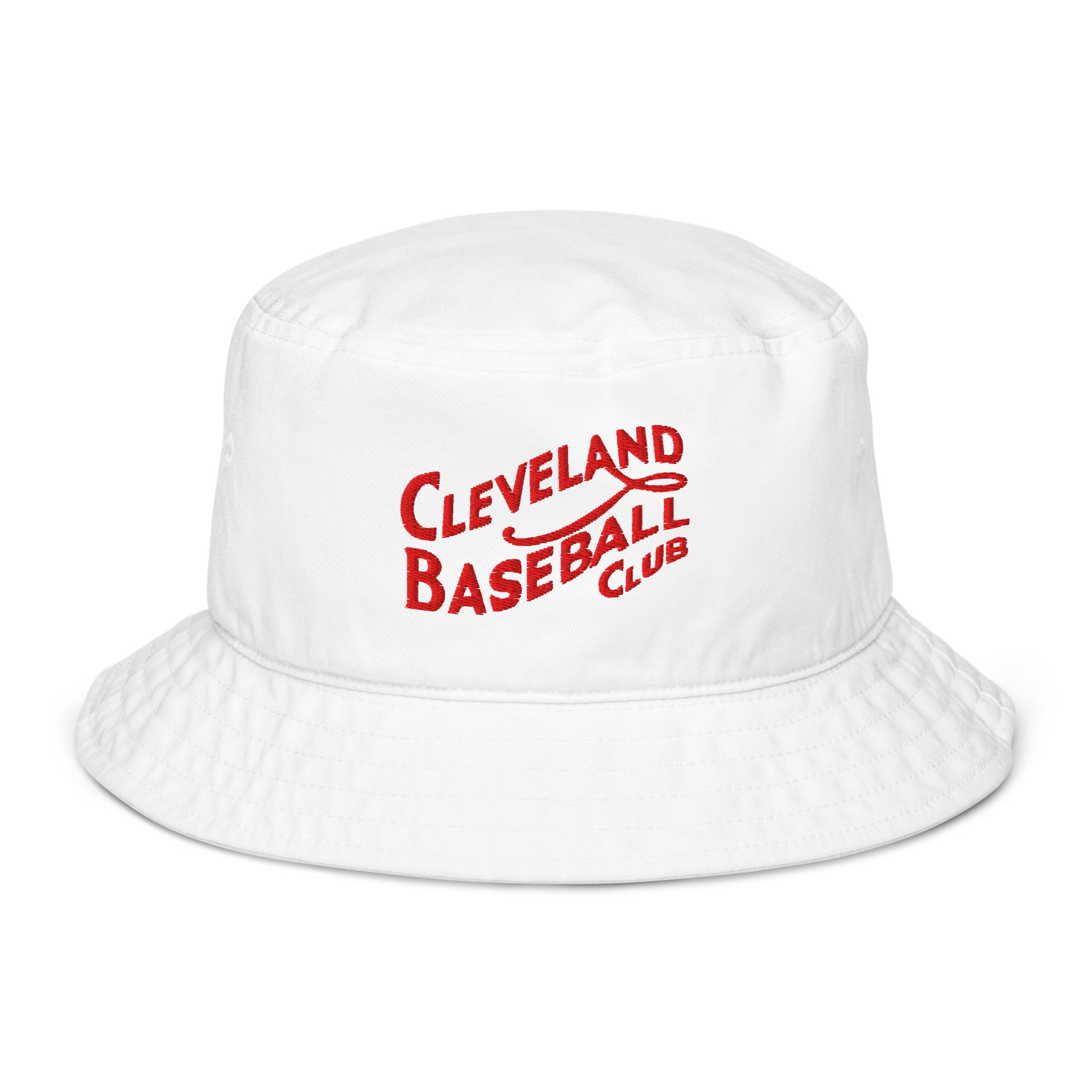1908 Cleveland Baseball Club Organic Bucket Cap in bio white, front view