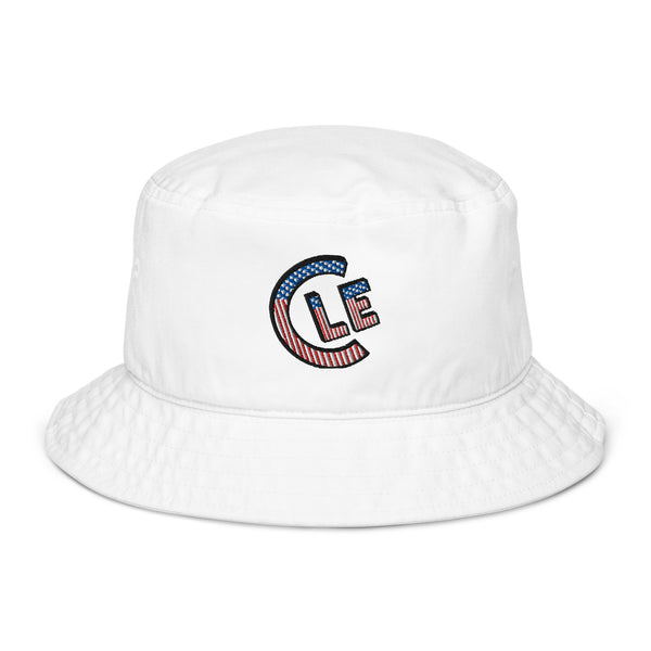 Bio white USA CLE organic bucket cap, front view