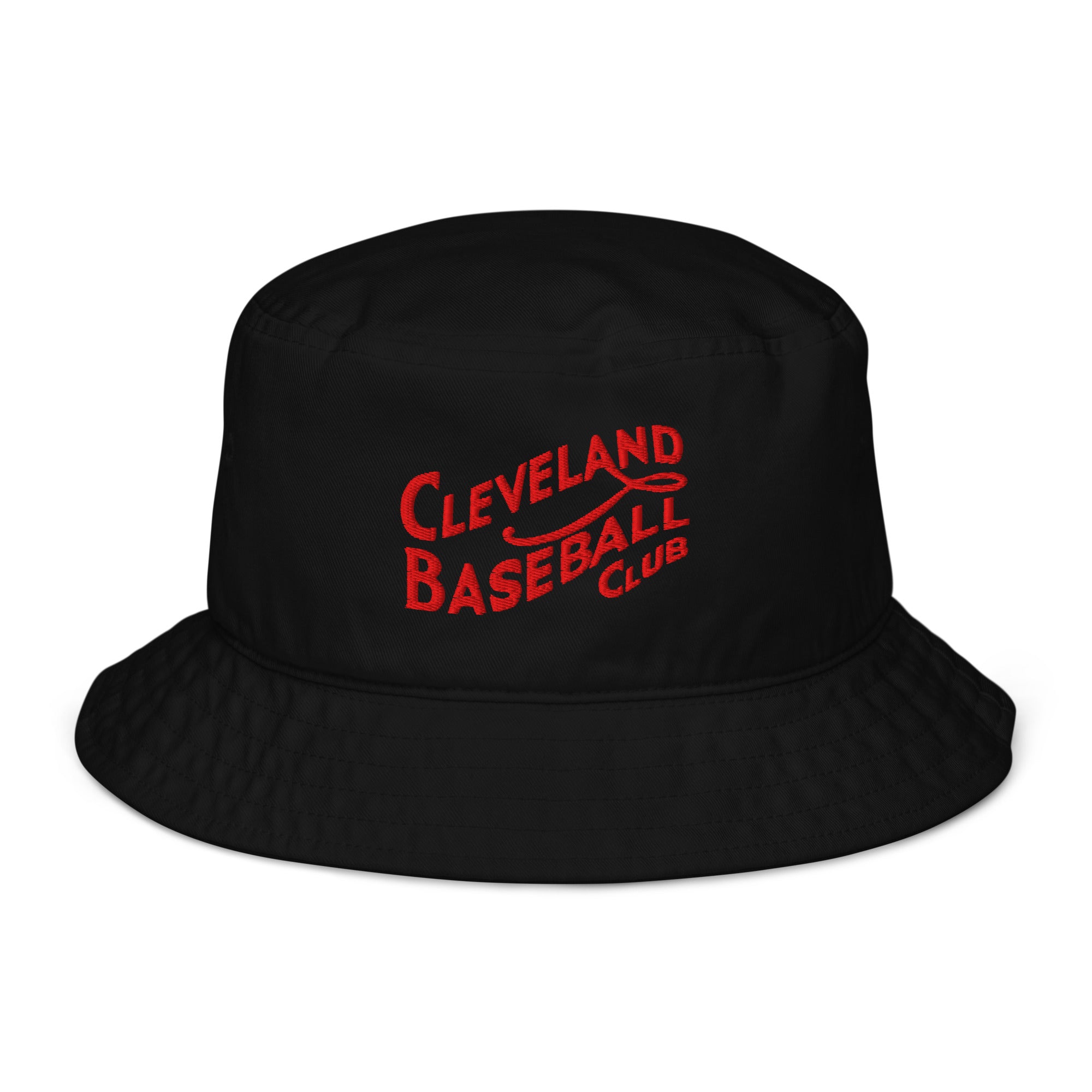 1908 Cleveland Baseball Club Organic Bucket Cap in black, front view