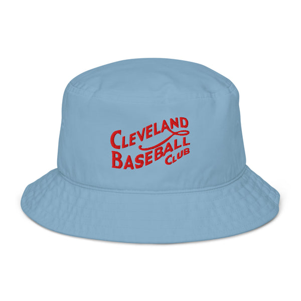 Slate blue 1908 Cleveland Baseball Club organic bucket cap, front view