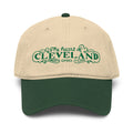 Dark green and khaki Cleveland Heart of Forest City washed cap, front view