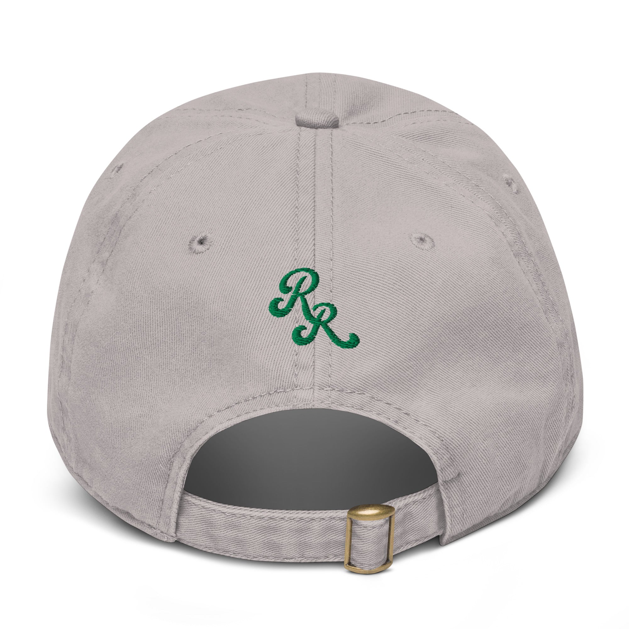 Gray cap with green logo on a white background
