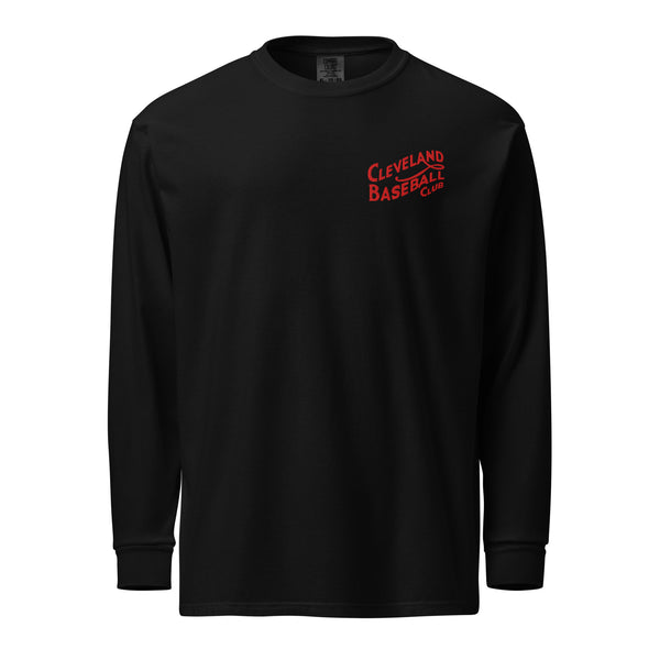 Black 1908 Cleveland Baseball Club embroidered long sleeve t-shirt, front view