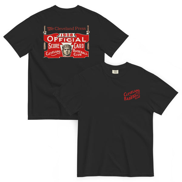 Black 1908 Cleveland Baseball Club embroidered heavyweight t-shirt, front view