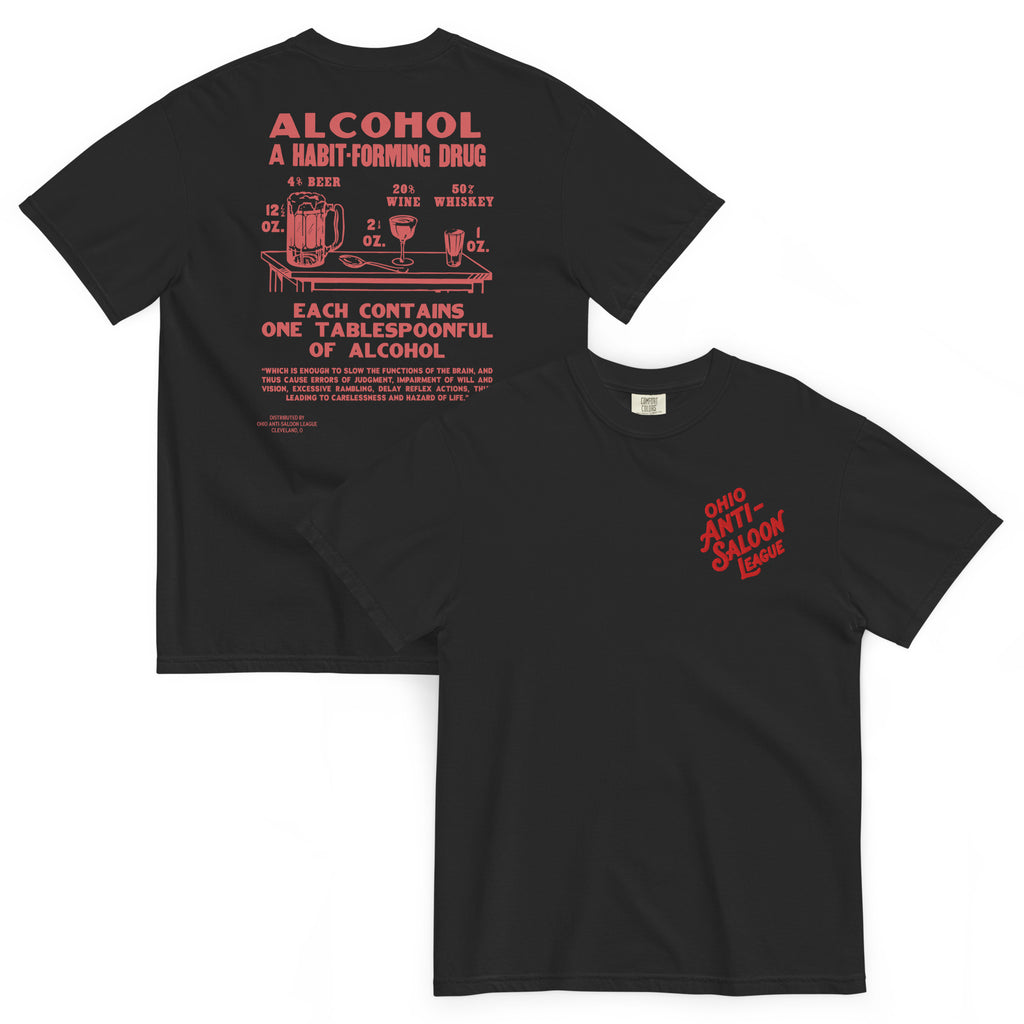 Black Ohio Anti-Saloon League Tablespoon heavyweight t-shirt, front and back view