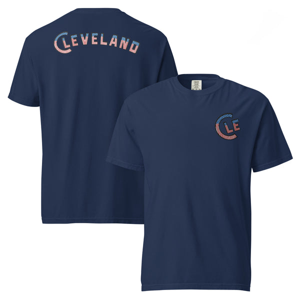 True navy USA Cleveland garment-dyed heavyweight t-shirt, front and back view