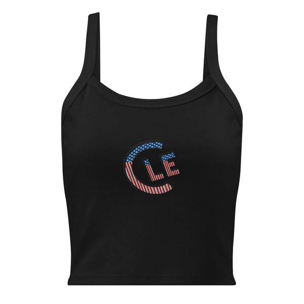 Solid black blend USA CLE women's micro-rib tank top, front view
